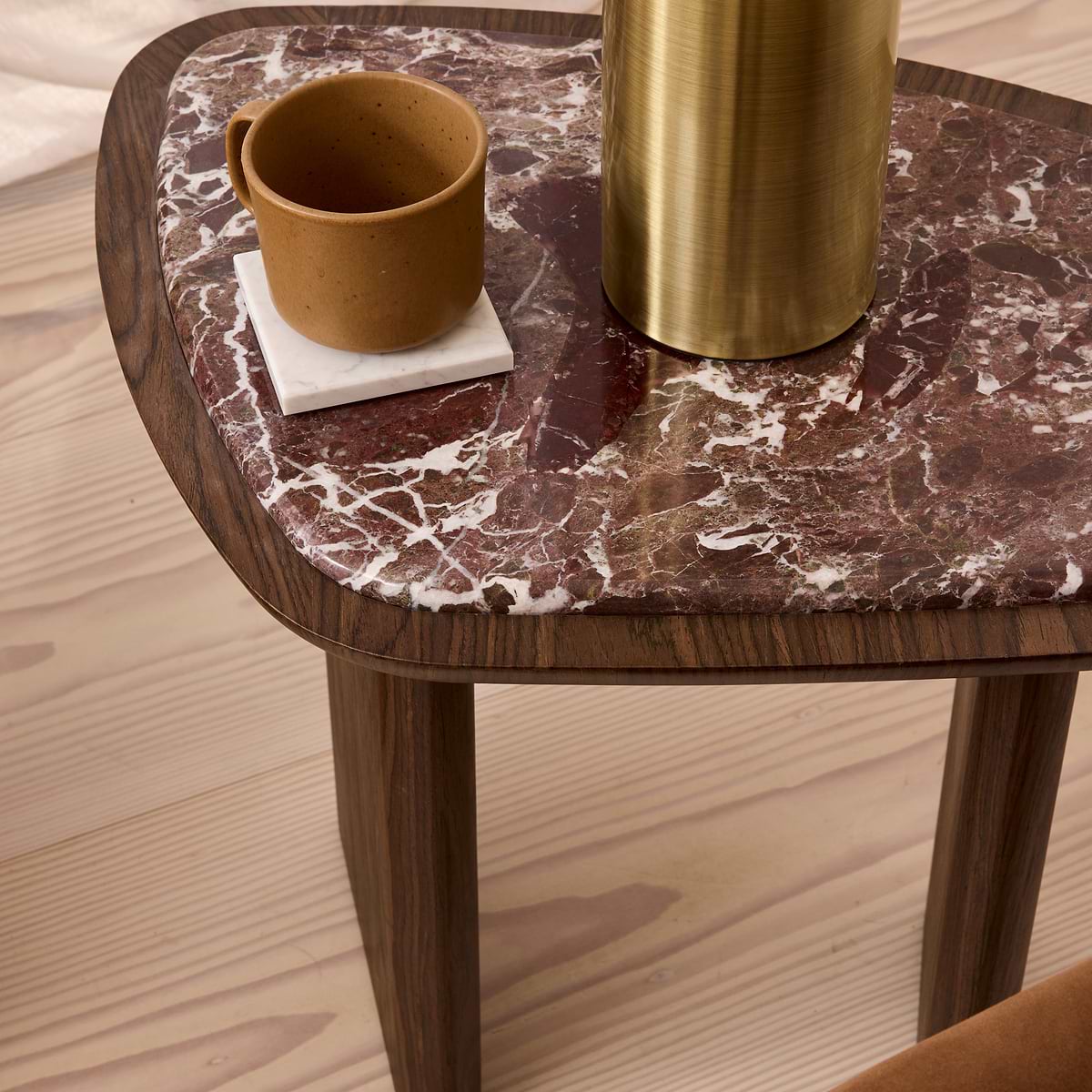 Belmont - Red Marble Irregular Dark Wood Side Table