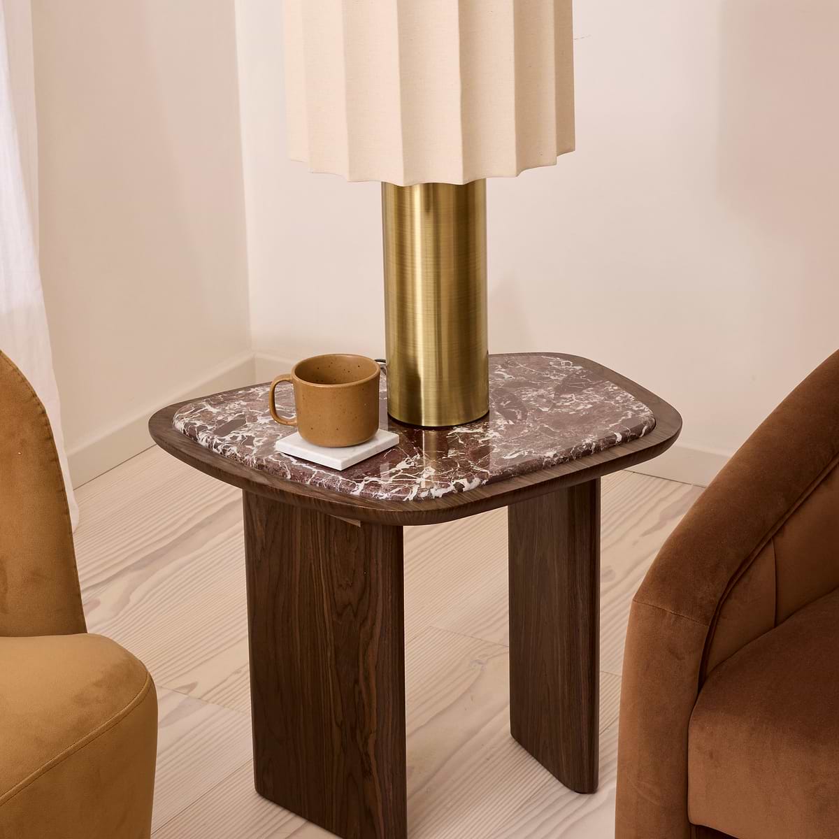 Belmont - Red Marble Irregular Dark Wood Side Table