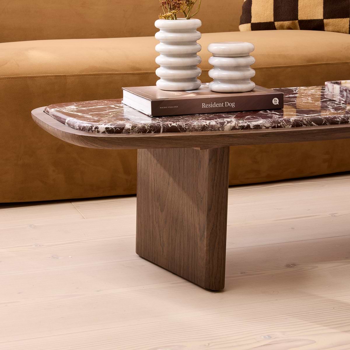 Belmont - Red Marble Irregular Dark Wood Extra Large Coffee Table