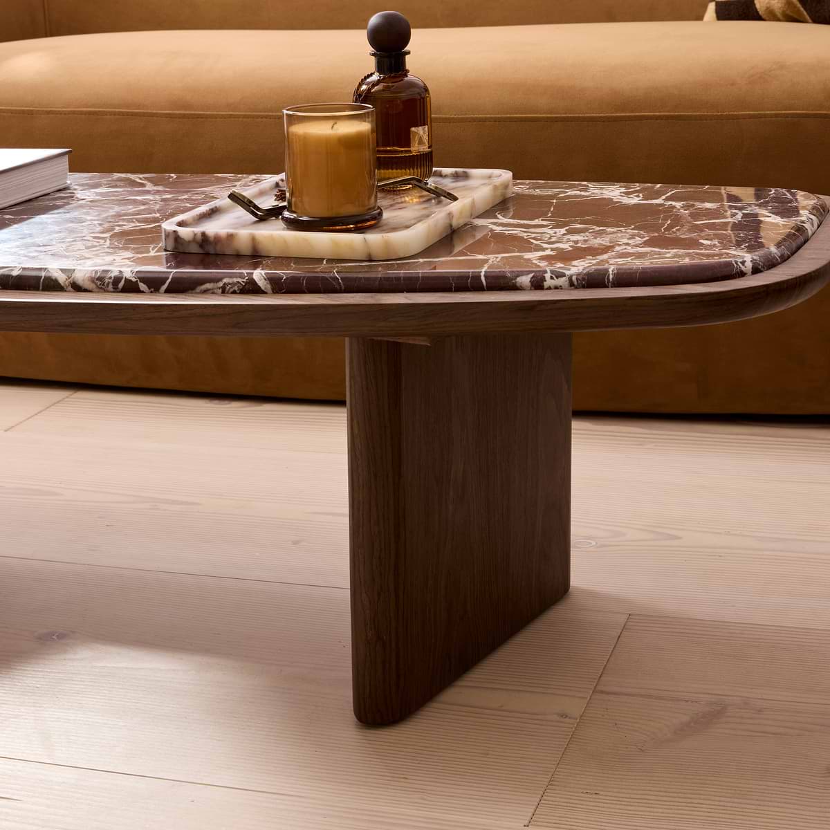 Belmont - Red Marble Irregular Dark Wood Extra Large Coffee Table