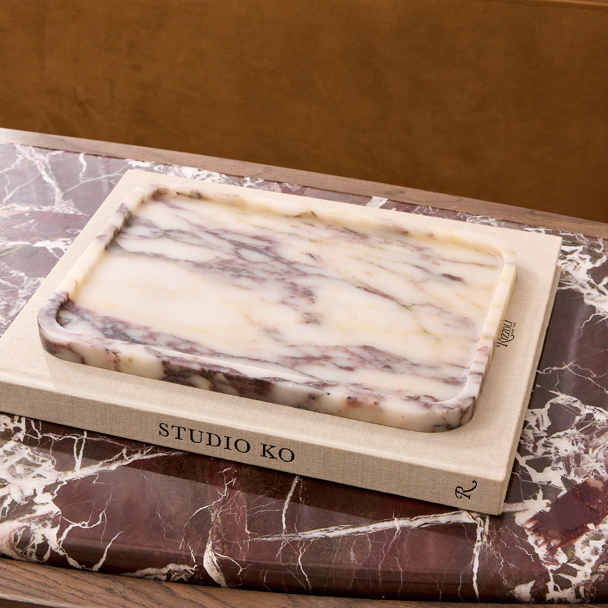 Travara - Calacatta Viola Marble Large Rectangular Decorative Tray