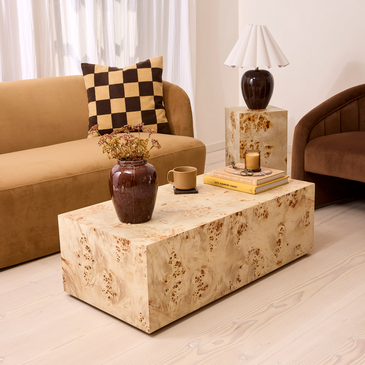 Willow - Natural Burl Wood Rectangular Coffee Table