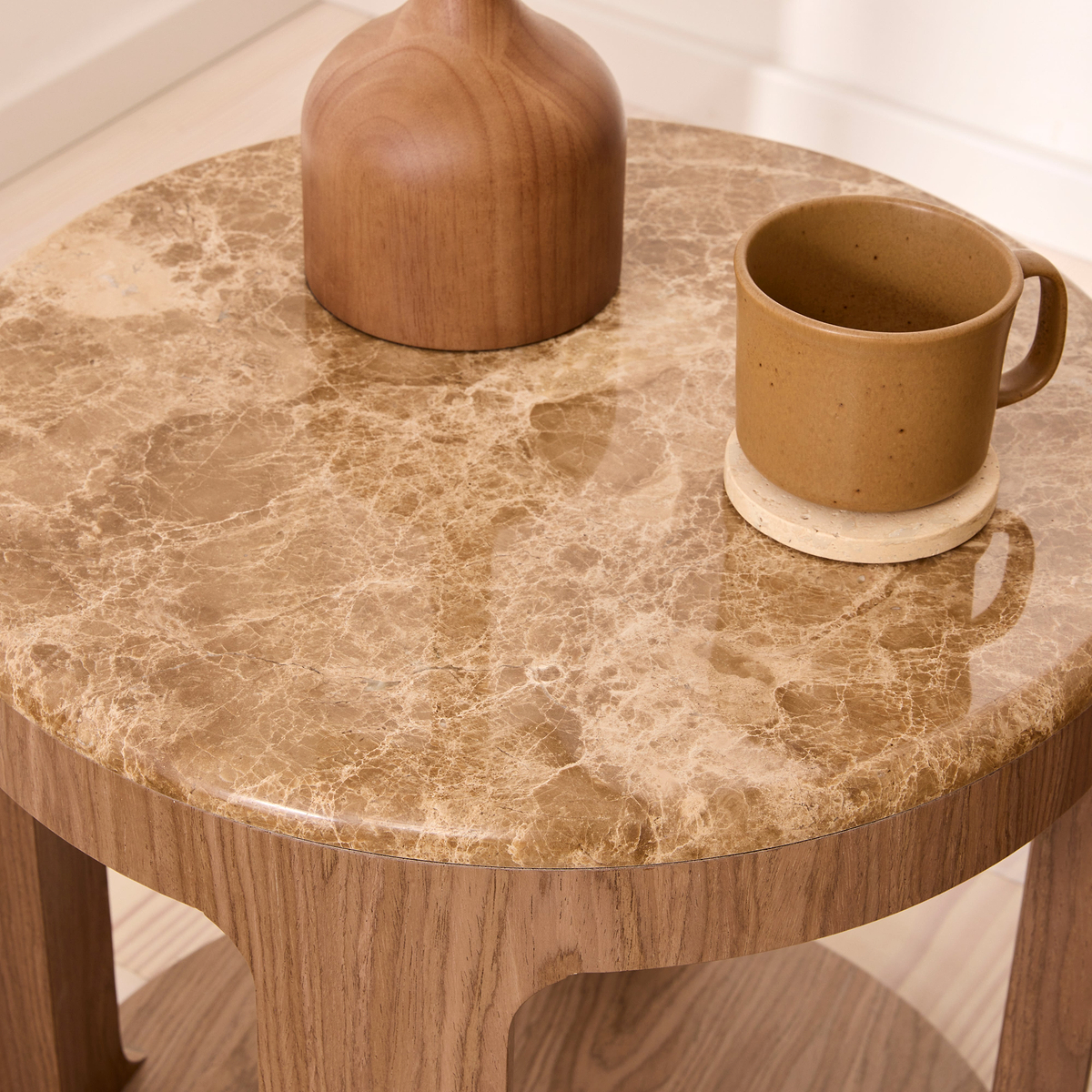 Milford - Light Emperador Round Washed Wood Side Table