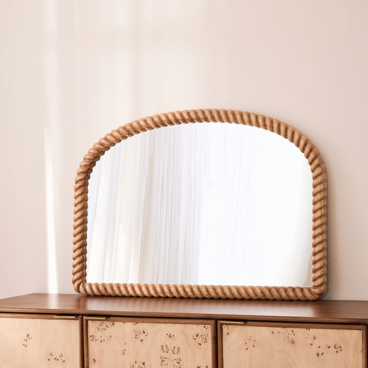Cordelia - Light Wood Rope Twist Rectangular Wall Mirror 100cm x 70cm