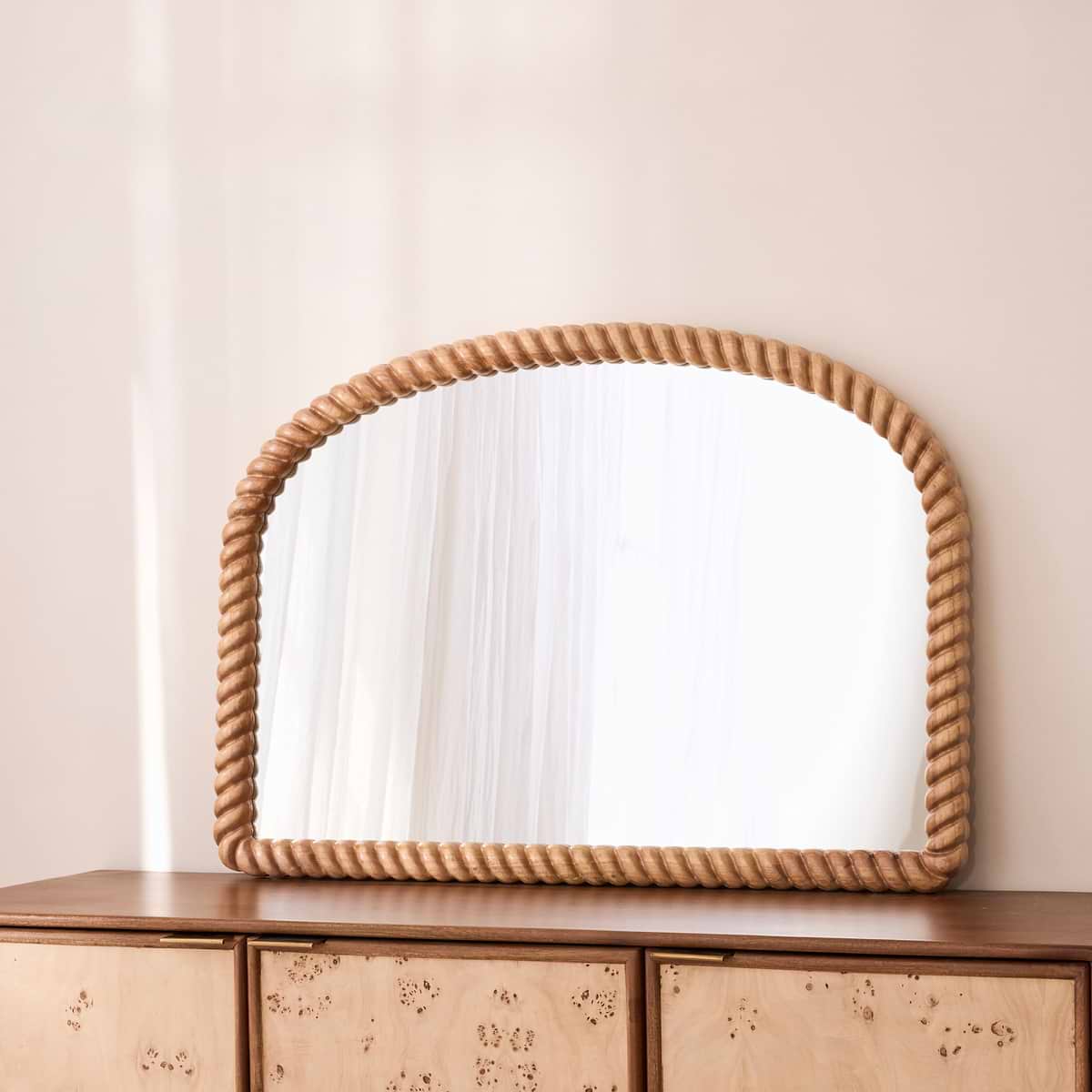 Cordelia - Light Wood Rope Twist Rectangular Wall Mirror 100cm x 70cm