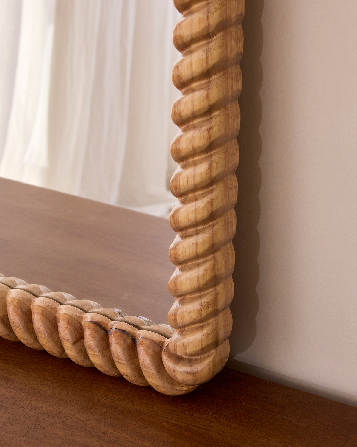 Cordelia - Light Wood Rope Twist Rectangular Wall Mirror 100cm x 70cm