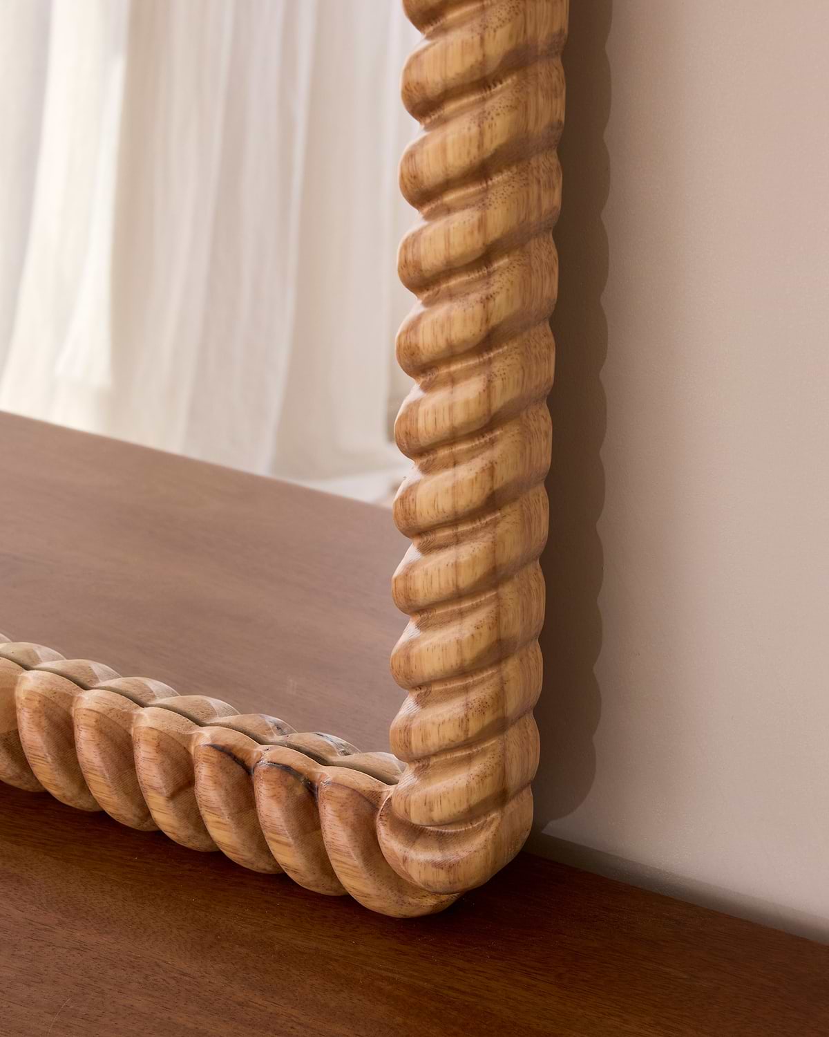 Cordelia - Light Wood Rope Twist Rectangular Wall Mirror 100cm x 70cm