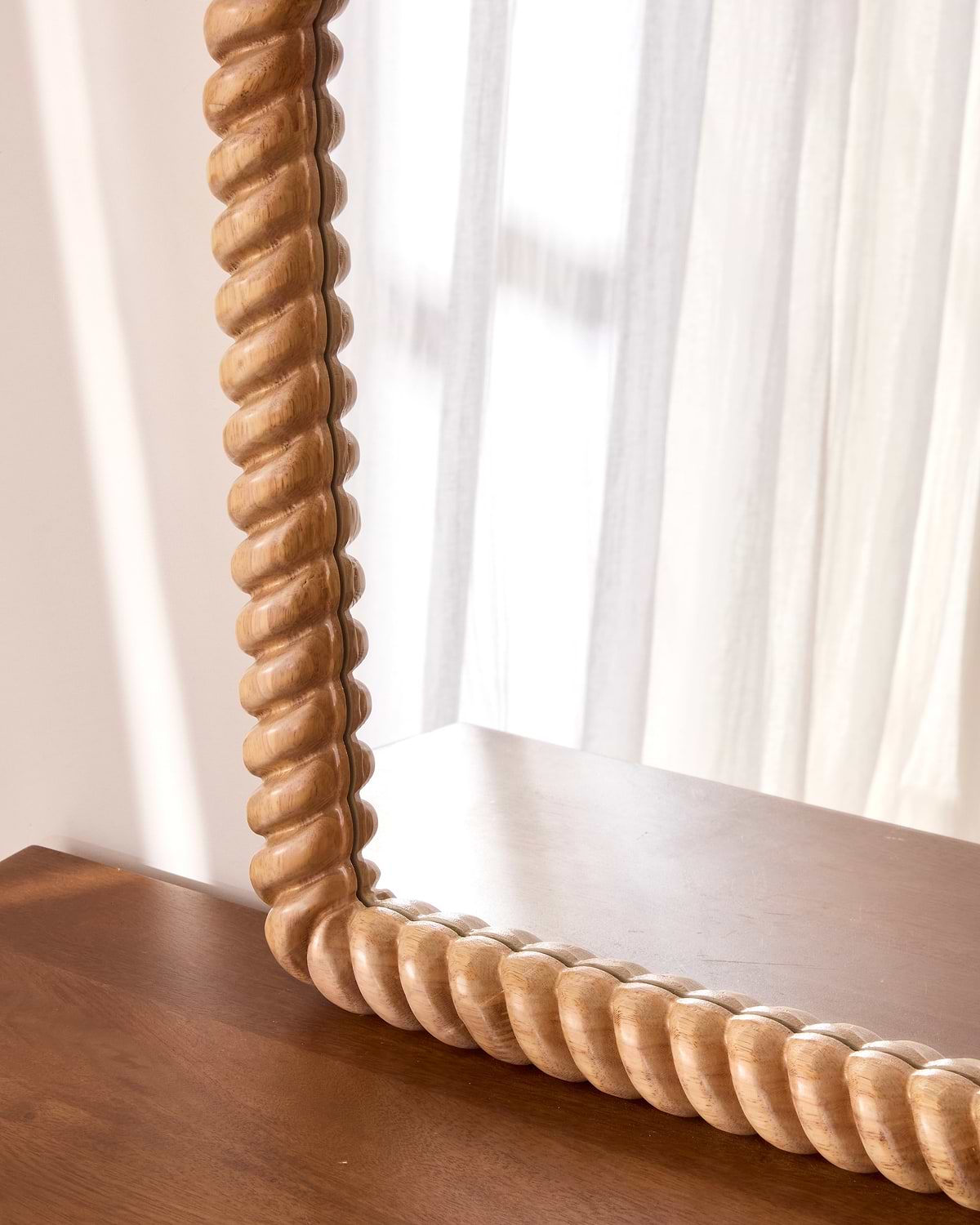 Cordelia - Light Wood Rope Twist Rectangular Wall Mirror 100cm x 70cm