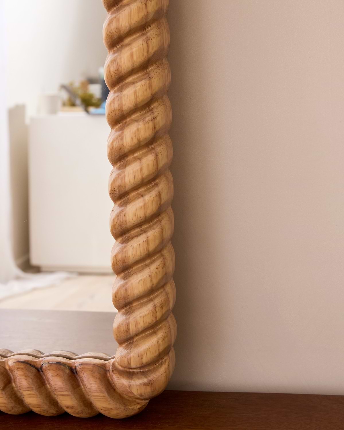 Cordelia - Light Wood Rope Twist Rectangular Wall Mirror 100cm x 70cm