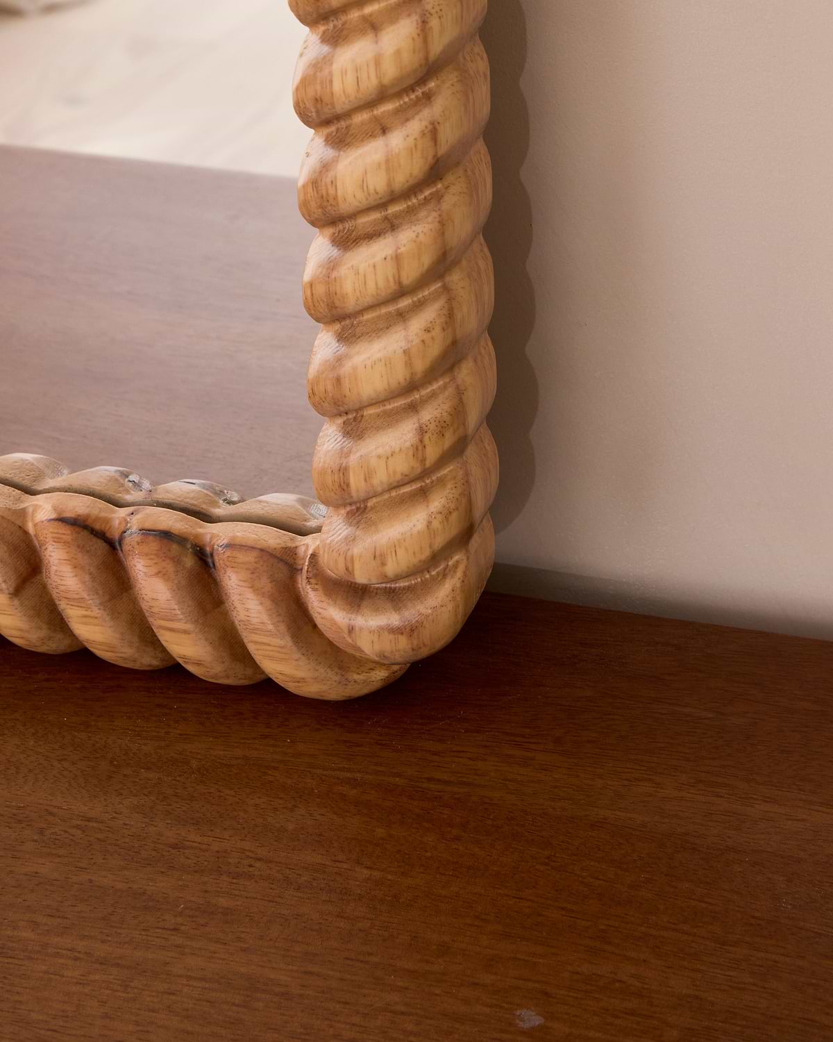 Cordelia - Light Wood Rope Twist Rectangular Wall Mirror 100cm x 70cm