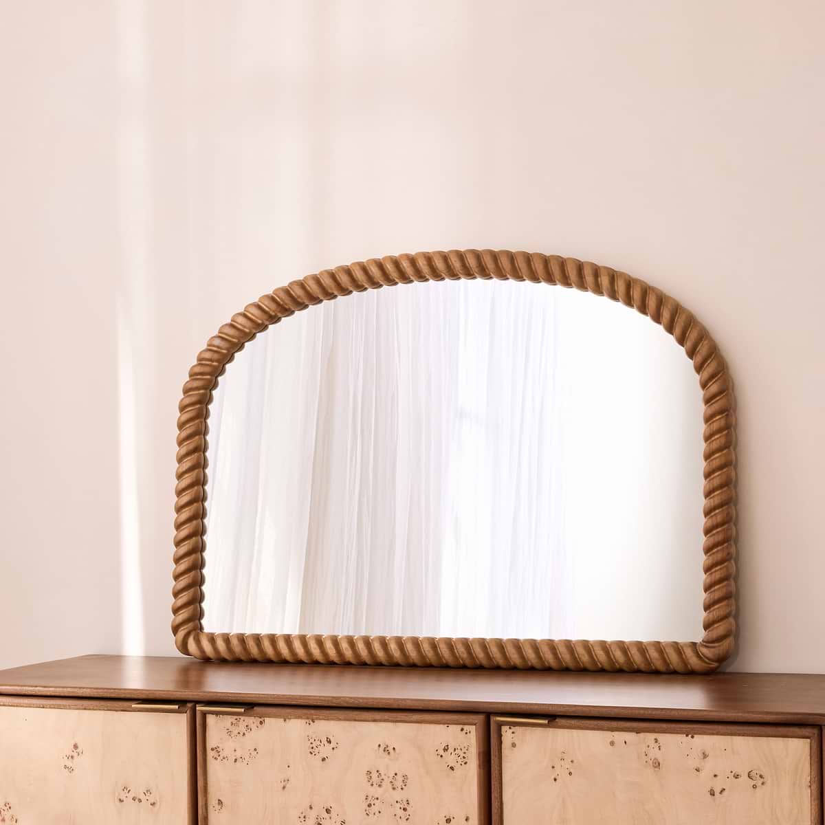 Cordelia - Warm Wood Rope Twist Rectangular Wall Mirror 100cm x 70cm