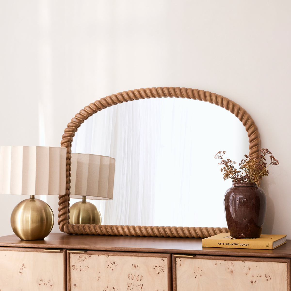 Cordelia - Warm Wood Rope Twist Rectangular Wall Mirror 100cm x 70cm