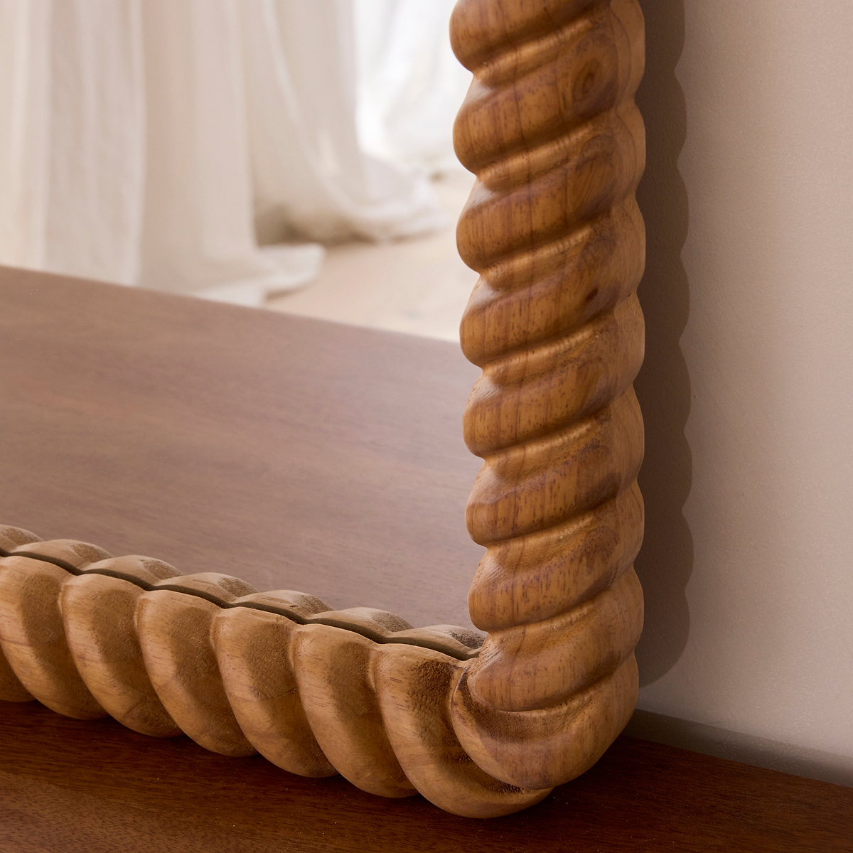 Cordelia - Warm Wood Rope Twist Rectangular Wall Mirror 100cm x 70cm