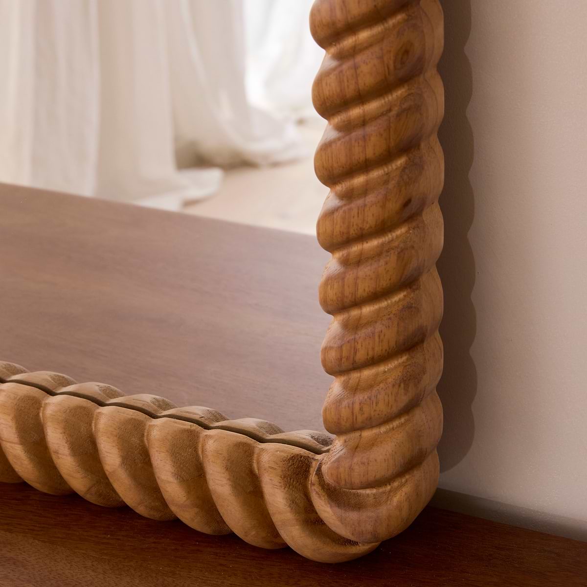 Cordelia - Warm Wood Rope Twist Rectangular Wall Mirror 100cm x 70cm