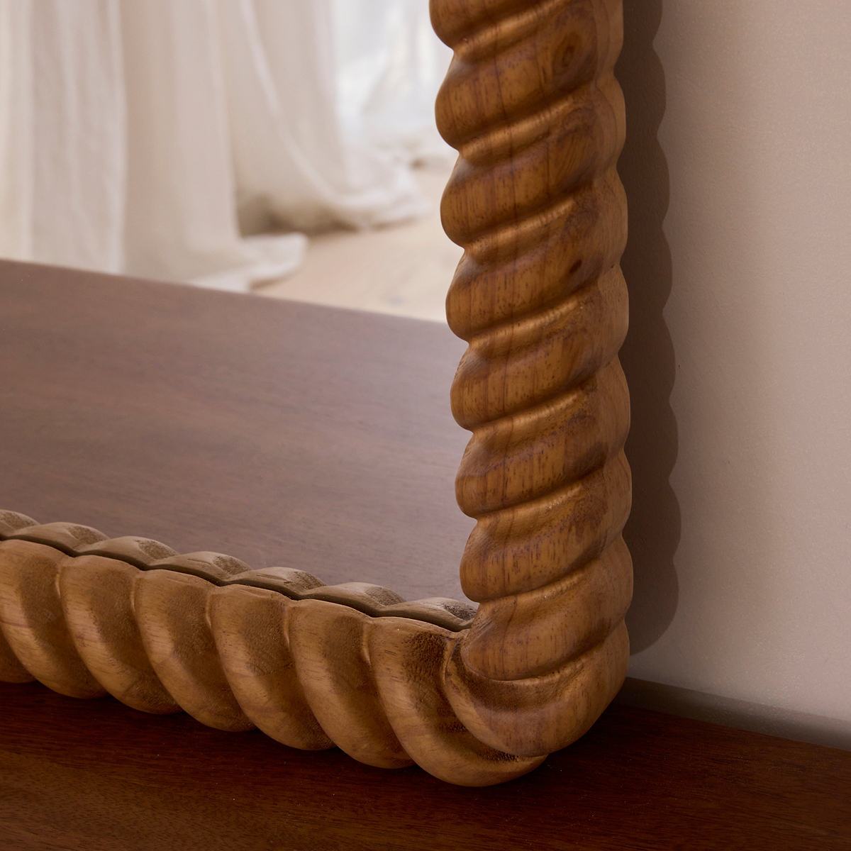 Cordelia - Warm Wood Rope Twist Rectangular Wall Mirror 100cm x 70cm