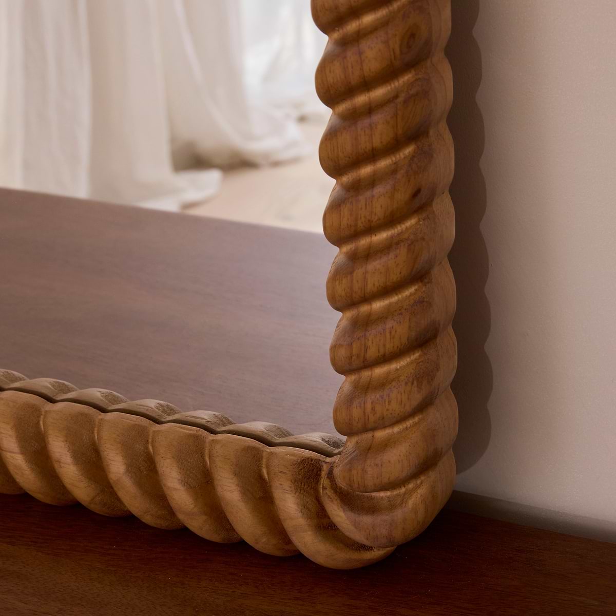 Cordelia - Warm Wood Rope Twist Rectangular Wall Mirror 100cm x 70cm