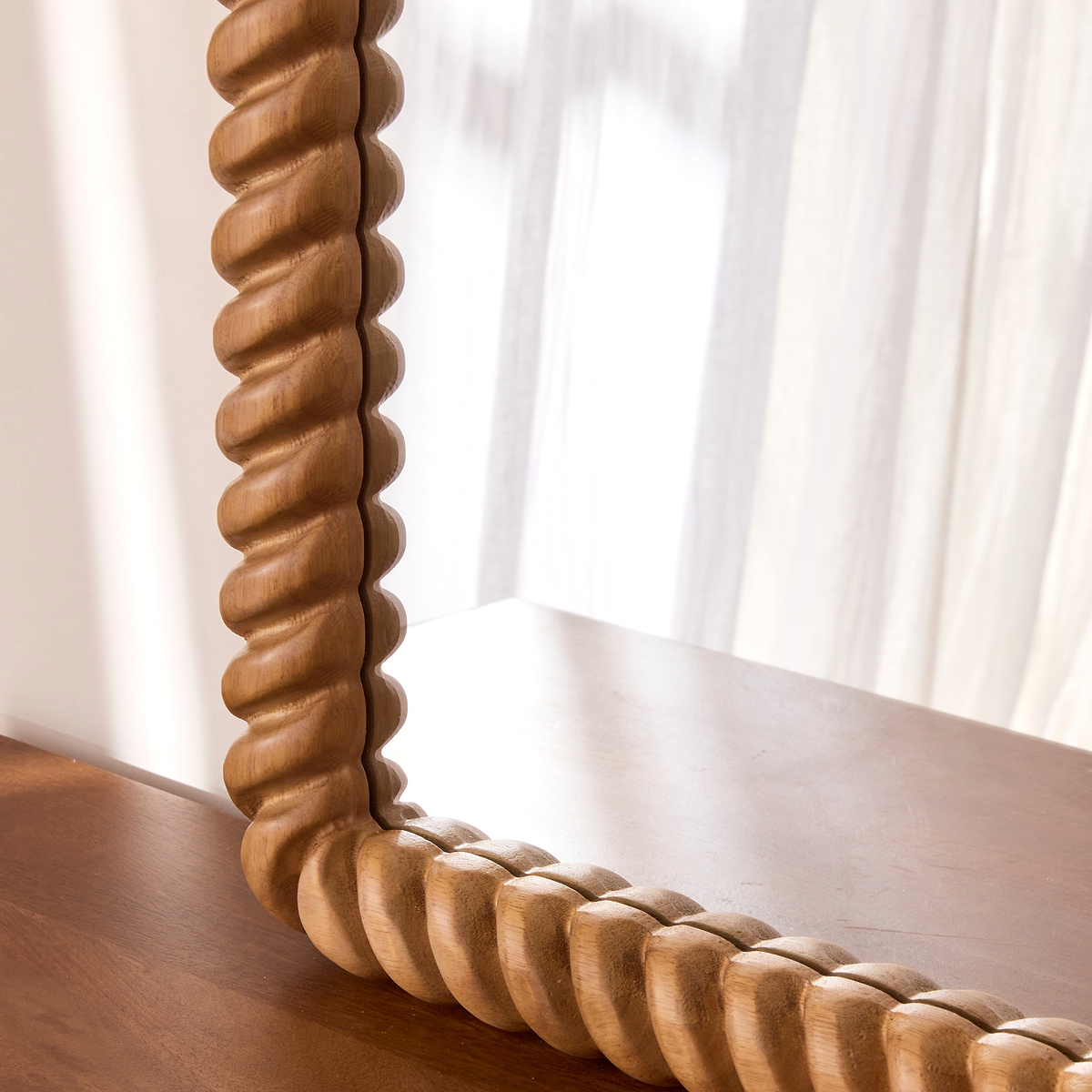 Cordelia - Warm Wood Rope Twist Rectangular Wall Mirror 100cm x 70cm
