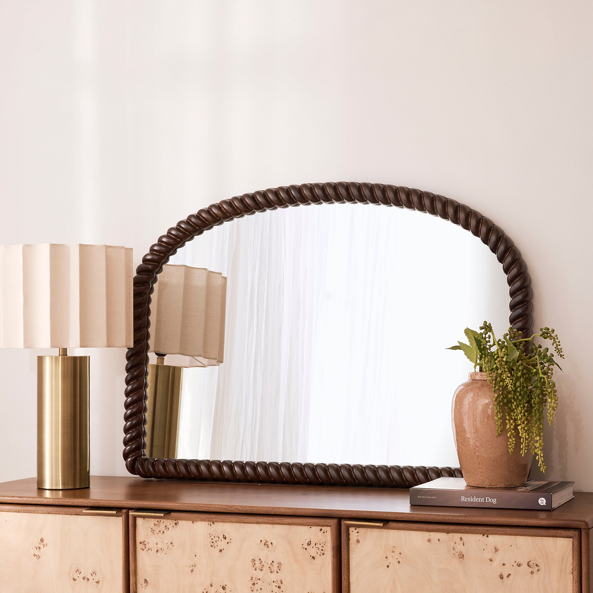 Cordelia - Dark Wood Rope Twist Rectangular Wall Mirror 100cm x 70cm