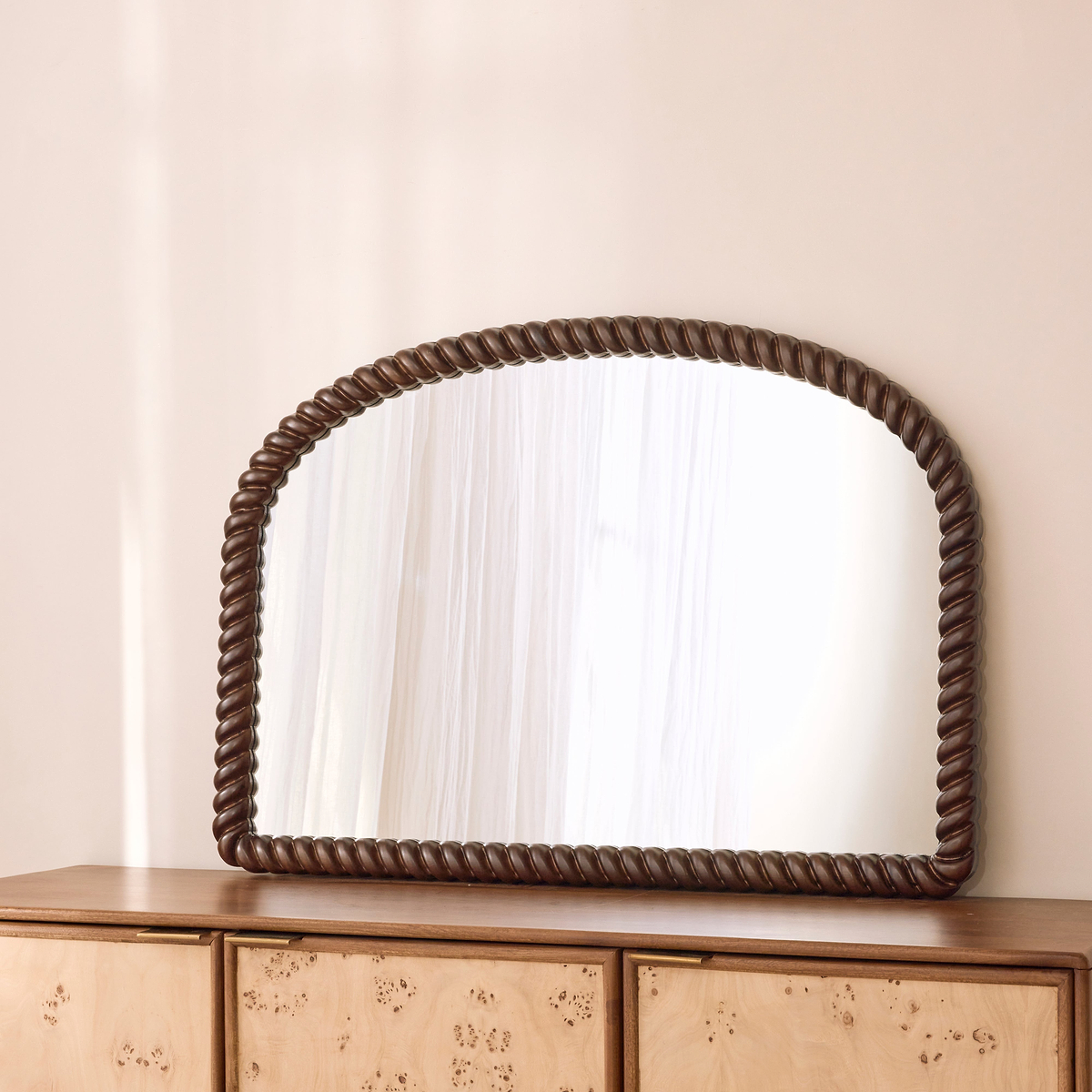 Cordelia - Dark Wood Rope Twist Rectangular Wall Mirror 100cm x 70cm