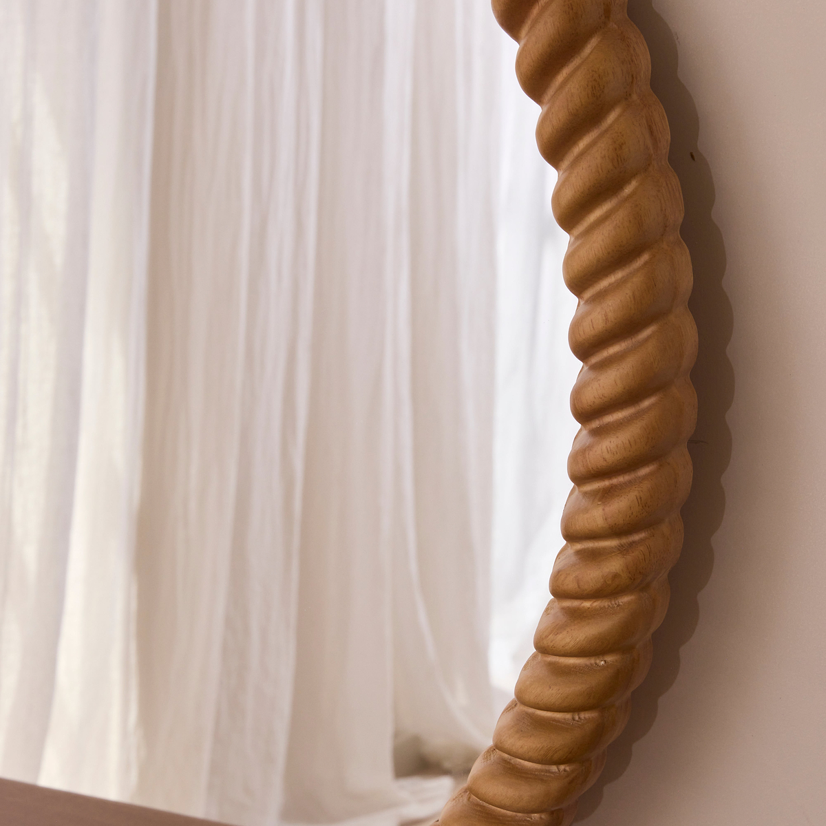 Cordelia - Warm Wood Rope Twist Round Wall Mirror 80cm x 80cm