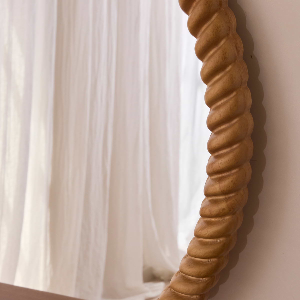 Cordelia - Warm Wood Rope Twist Round Wall Mirror 80cm x 80cm
