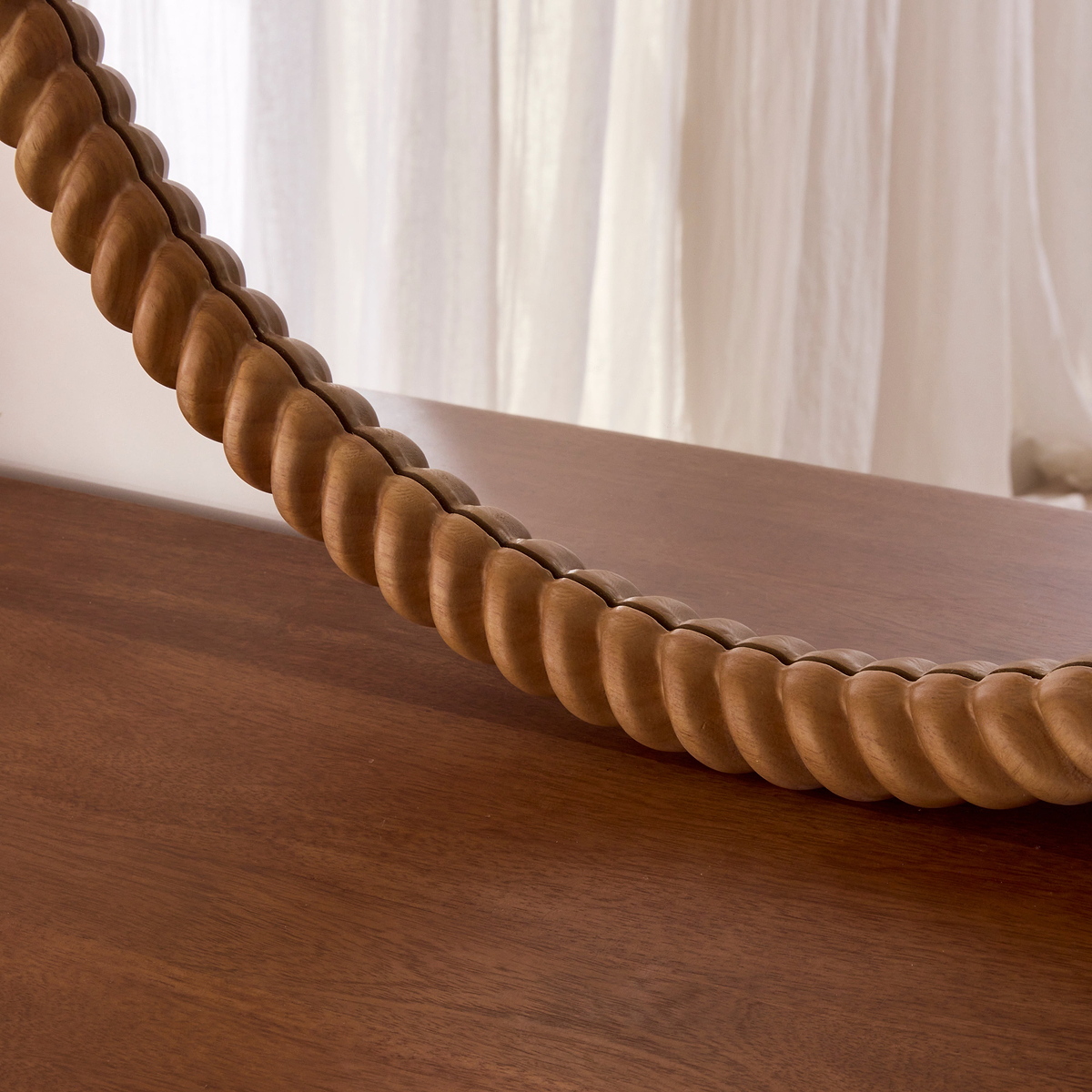 Cordelia - Warm Wood Rope Twist Round Wall Mirror 80cm x 80cm