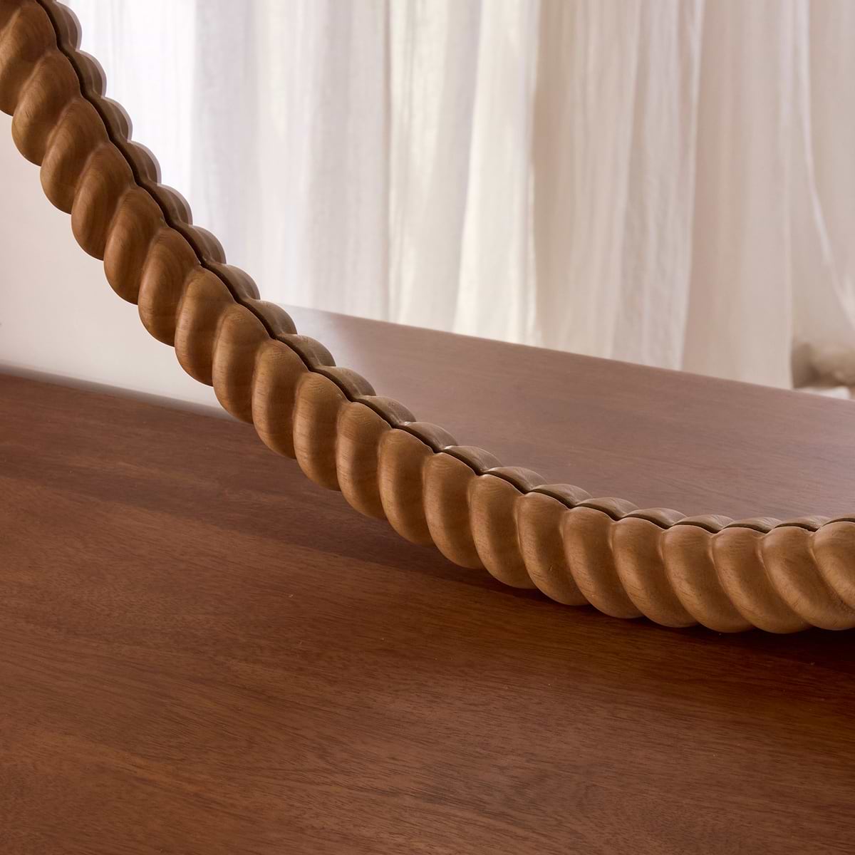 Cordelia - Warm Wood Rope Twist Round Wall Mirror 80cm x 80cm