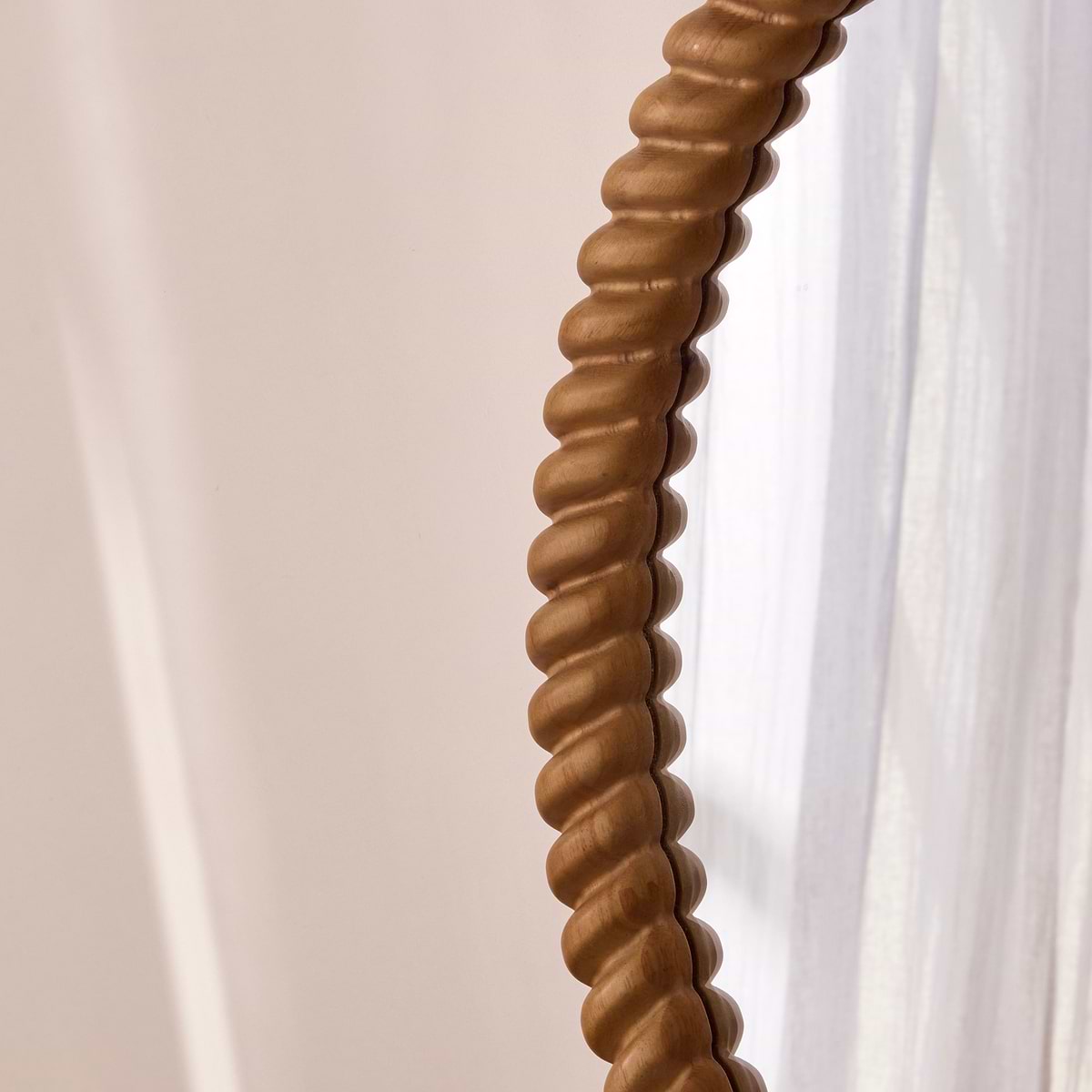 Cordelia - Warm Wood Rope Twist Round Wall Mirror 80cm x 80cm
