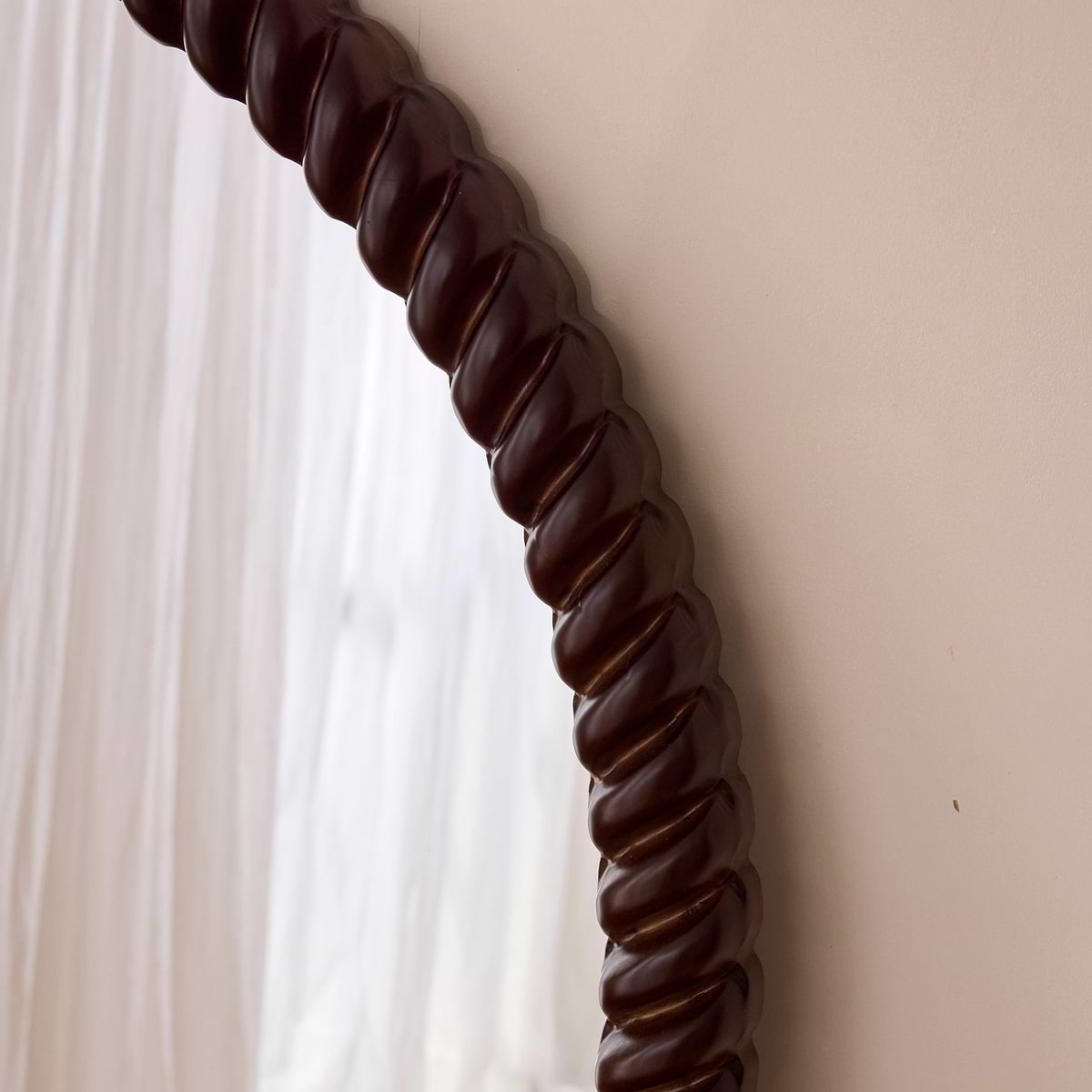 Cordelia - Dark Wood Rope Twist Round Wall Mirror 80cm x 80cm