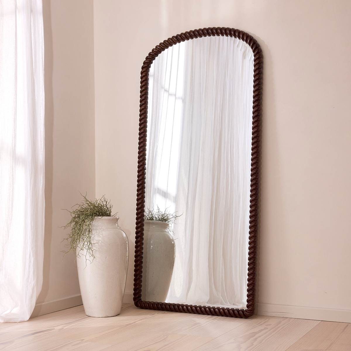 Cordelia - Dark Wood Rope Twist Full Length Arched Mirror 170cm x 80cm