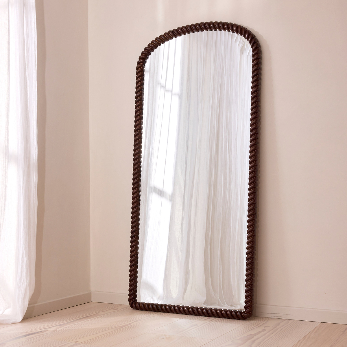 Cordelia - Dark Wood Rope Twist Full Length Arched Mirror 170cm x 80cm