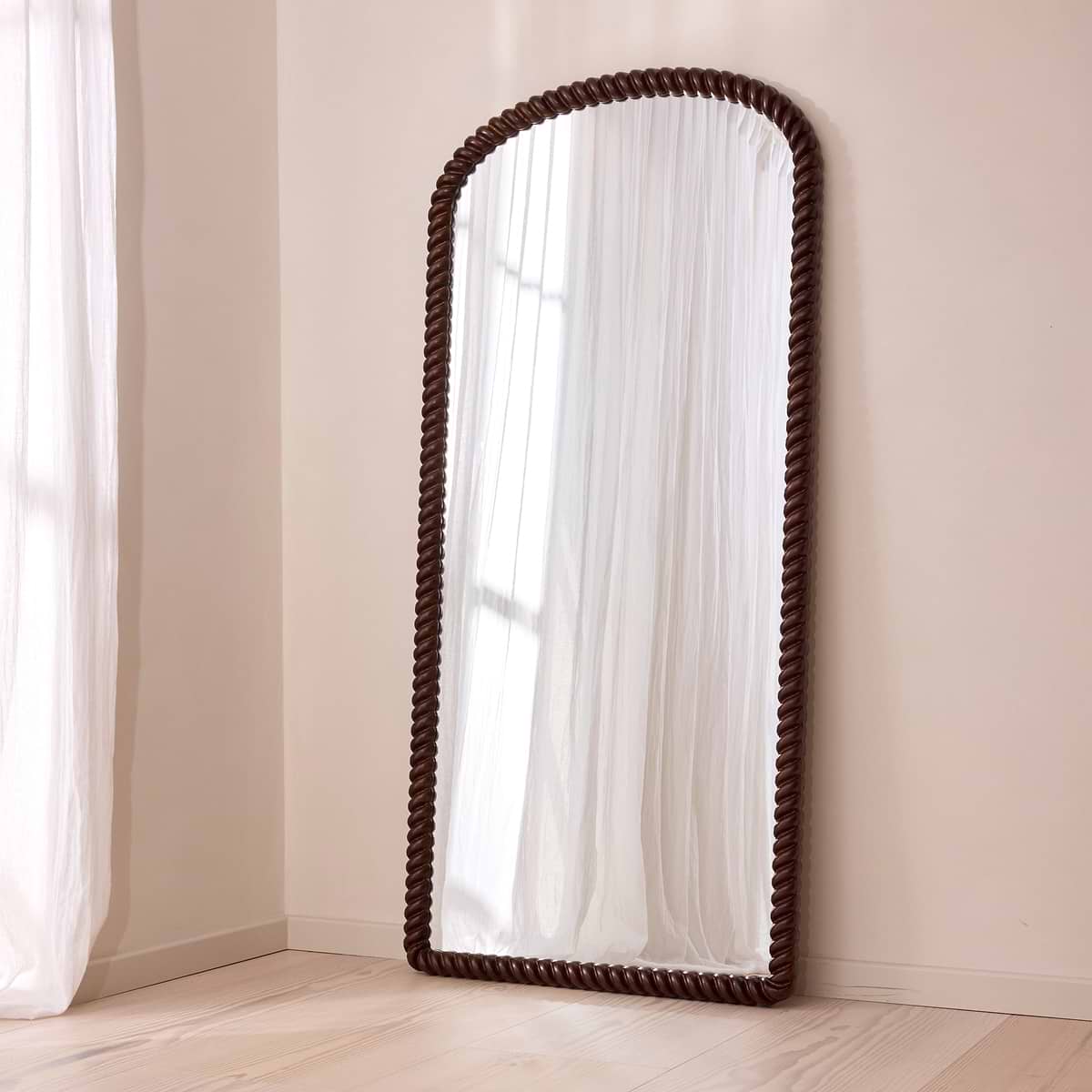 Cordelia - Dark Wood Rope Twist Full Length Arched Mirror 170cm x 80cm