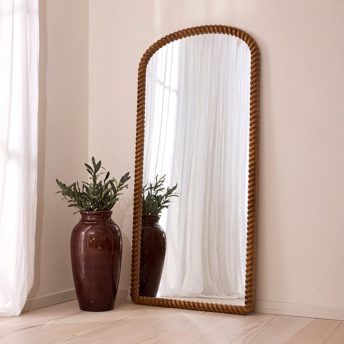 Cordelia - Warm Wood Rope Twist Full Length Arched Mirror 170cm x 80cm