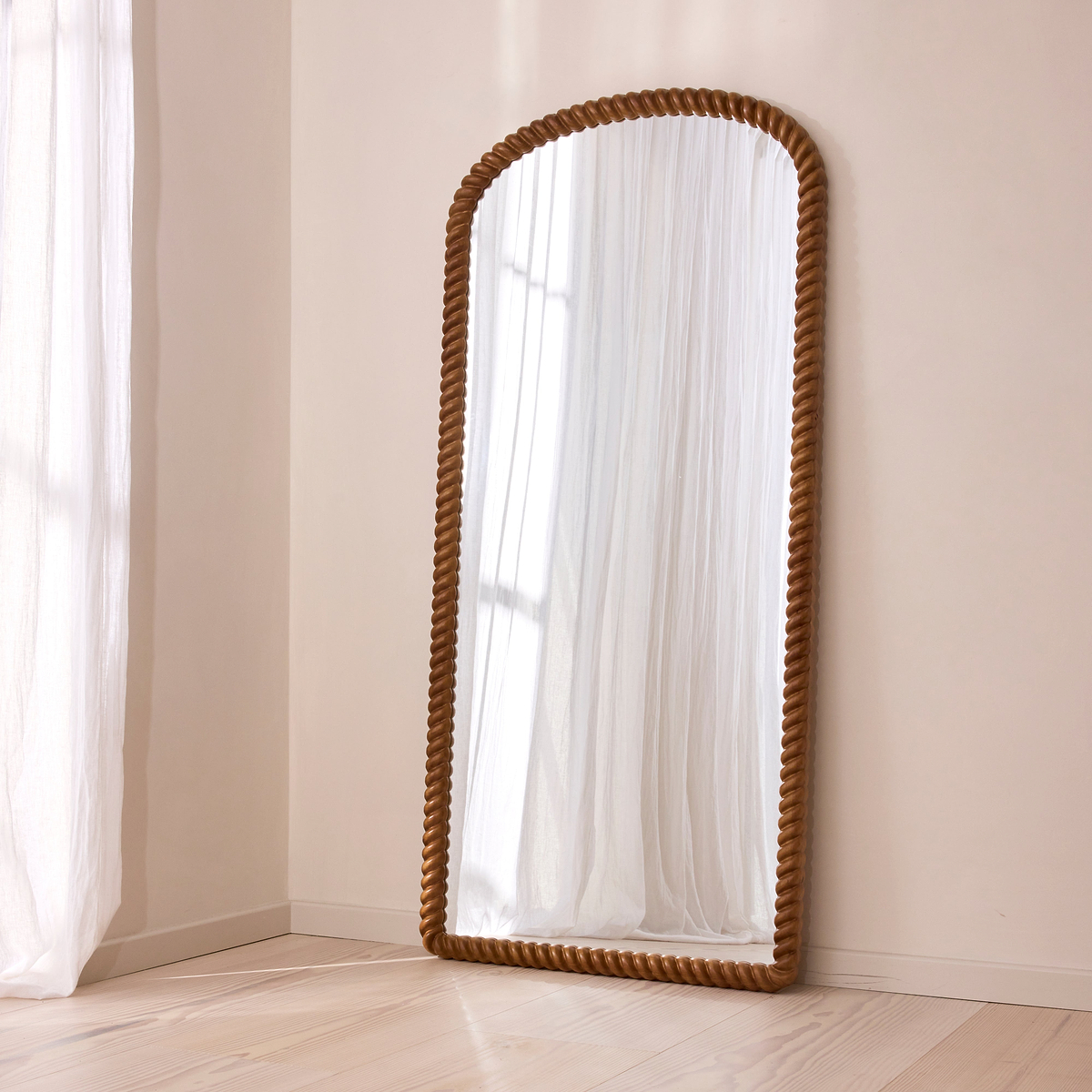 Cordelia - Warm Wood Rope Twist Full Length Arched Mirror 170cm x 80cm