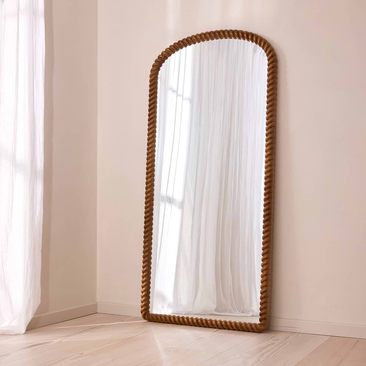 Cordelia - Warm Wood Rope Twist Full Length Arched Mirror 170cm x 80cm