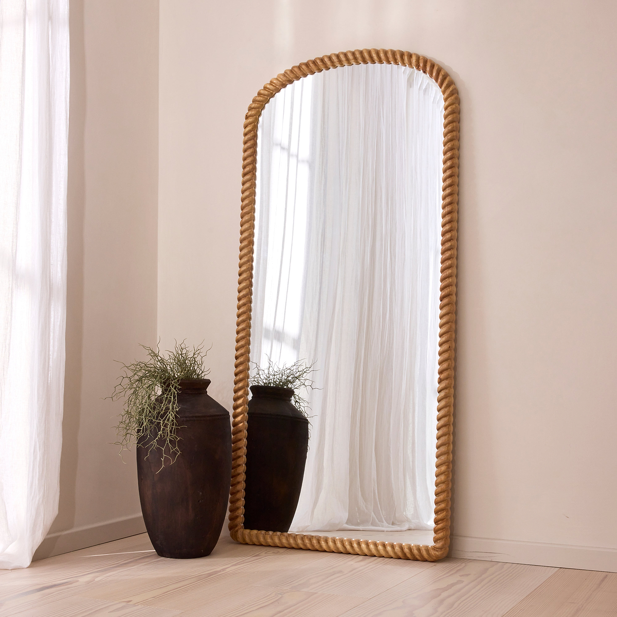Cordelia - Light Wood Rope Twist Full Length Arched Mirror 170cm x 80cm