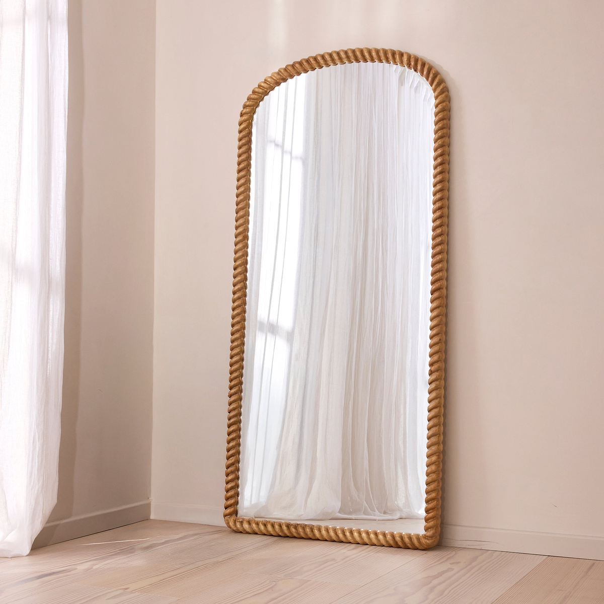 Cordelia - Light Wood Rope Twist Full Length Arched Mirror 170cm x 80cm