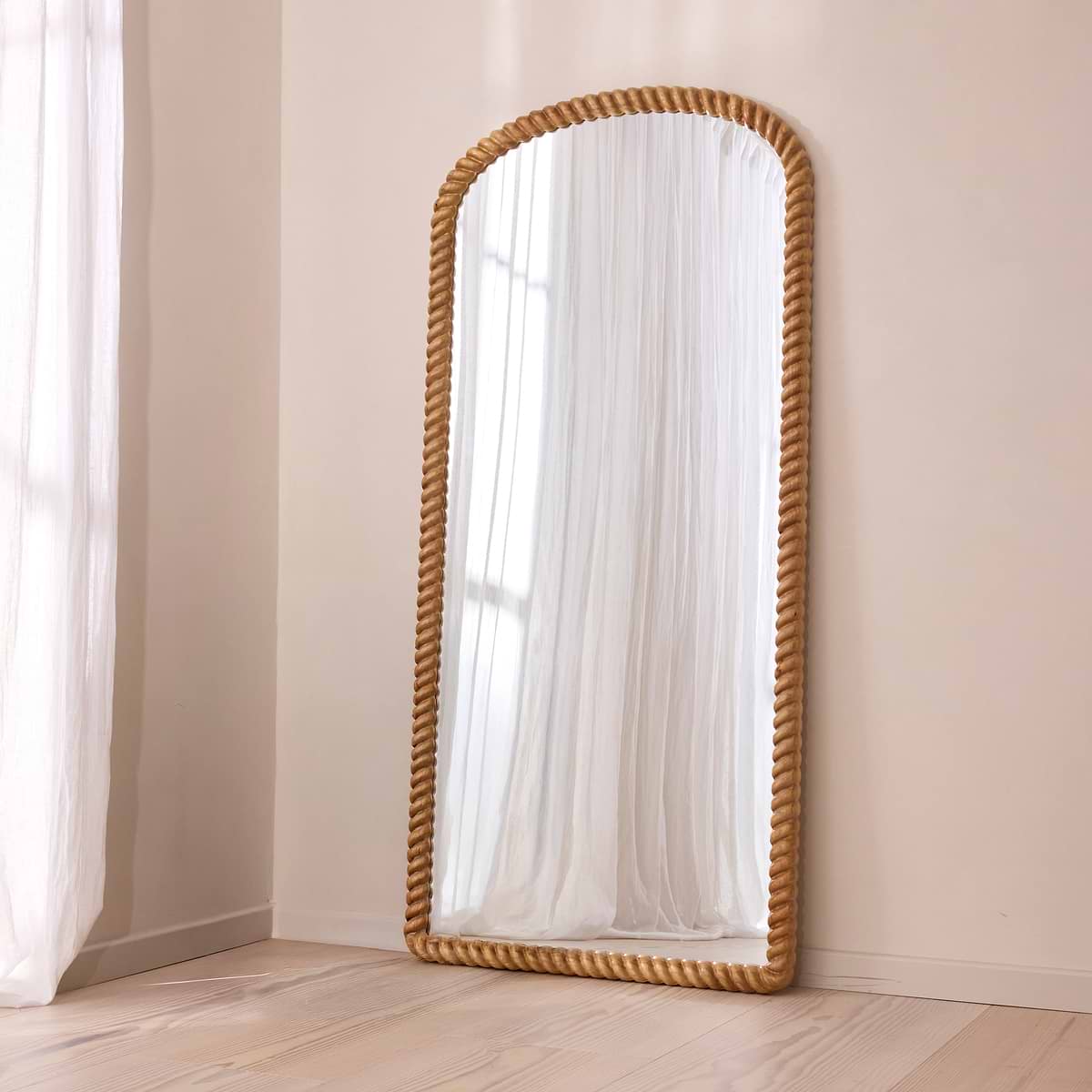 Cordelia - Light Wood Rope Twist Full Length Arched Mirror 170cm x 80cm