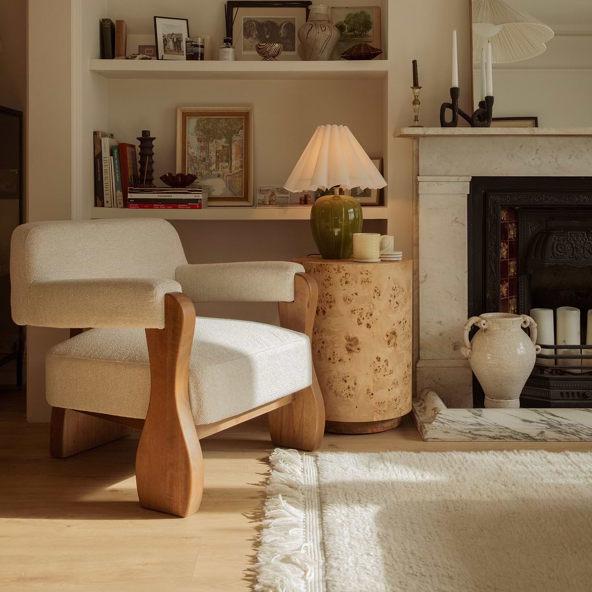 Ferne - Fabric Accent Chair Ivory & Dark Wood
