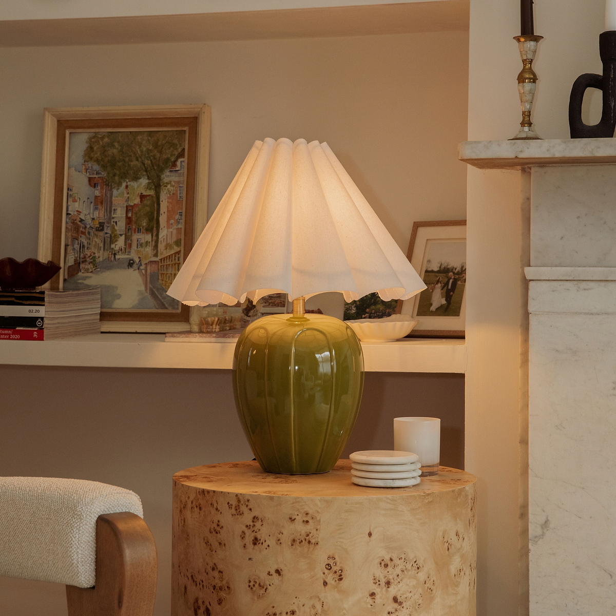 Orla - Olive Gloss Ceramic Scallop Shade Table Lamp