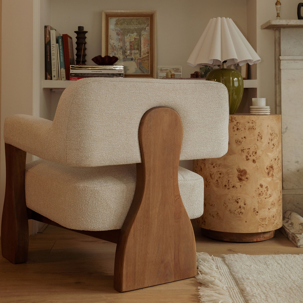 Ferne - Fabric Accent Chair Ivory & Dark Wood
