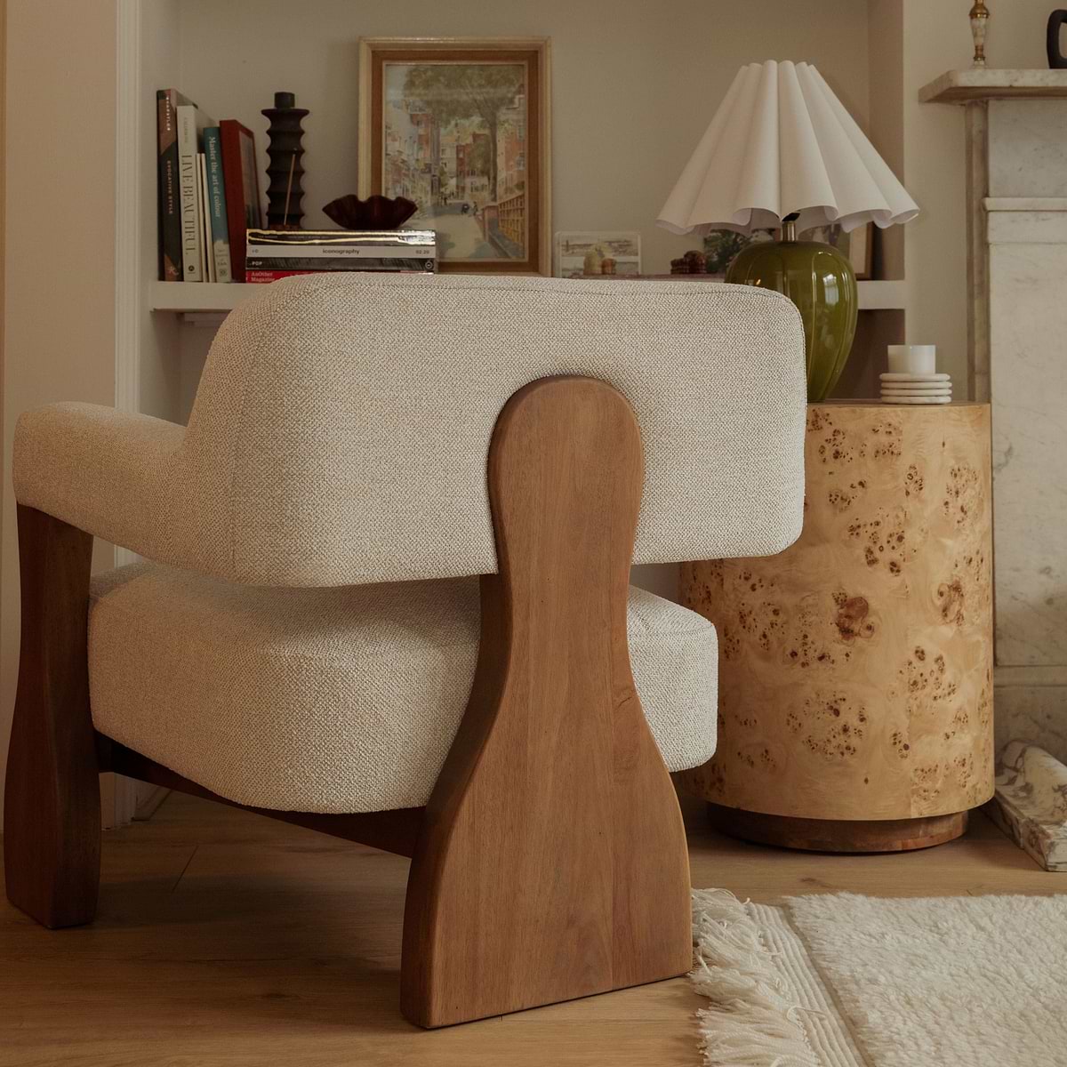 Ferne - Fabric Accent Chair Ivory & Dark Wood
