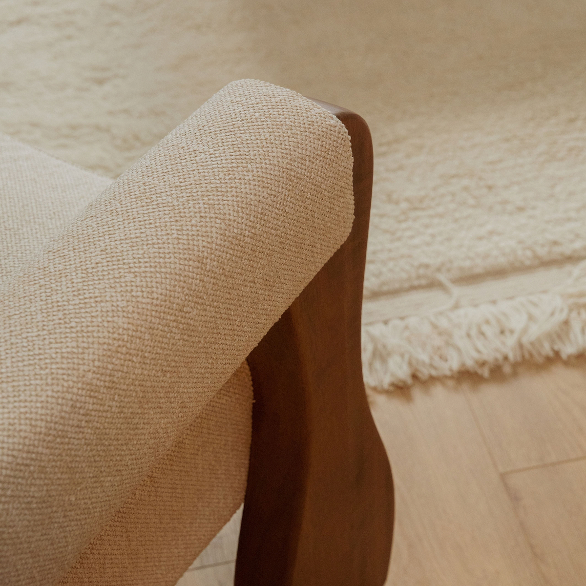 Ferne - Fabric Accent Chair Ivory & Dark Wood
