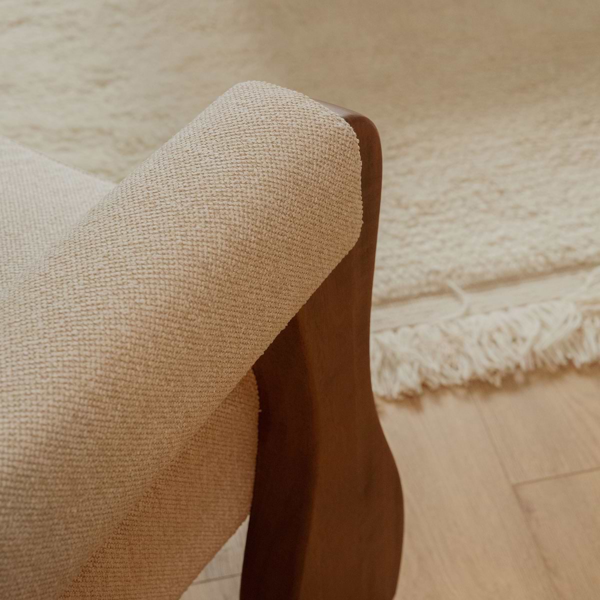 Ferne - Fabric Accent Chair Ivory & Dark Wood