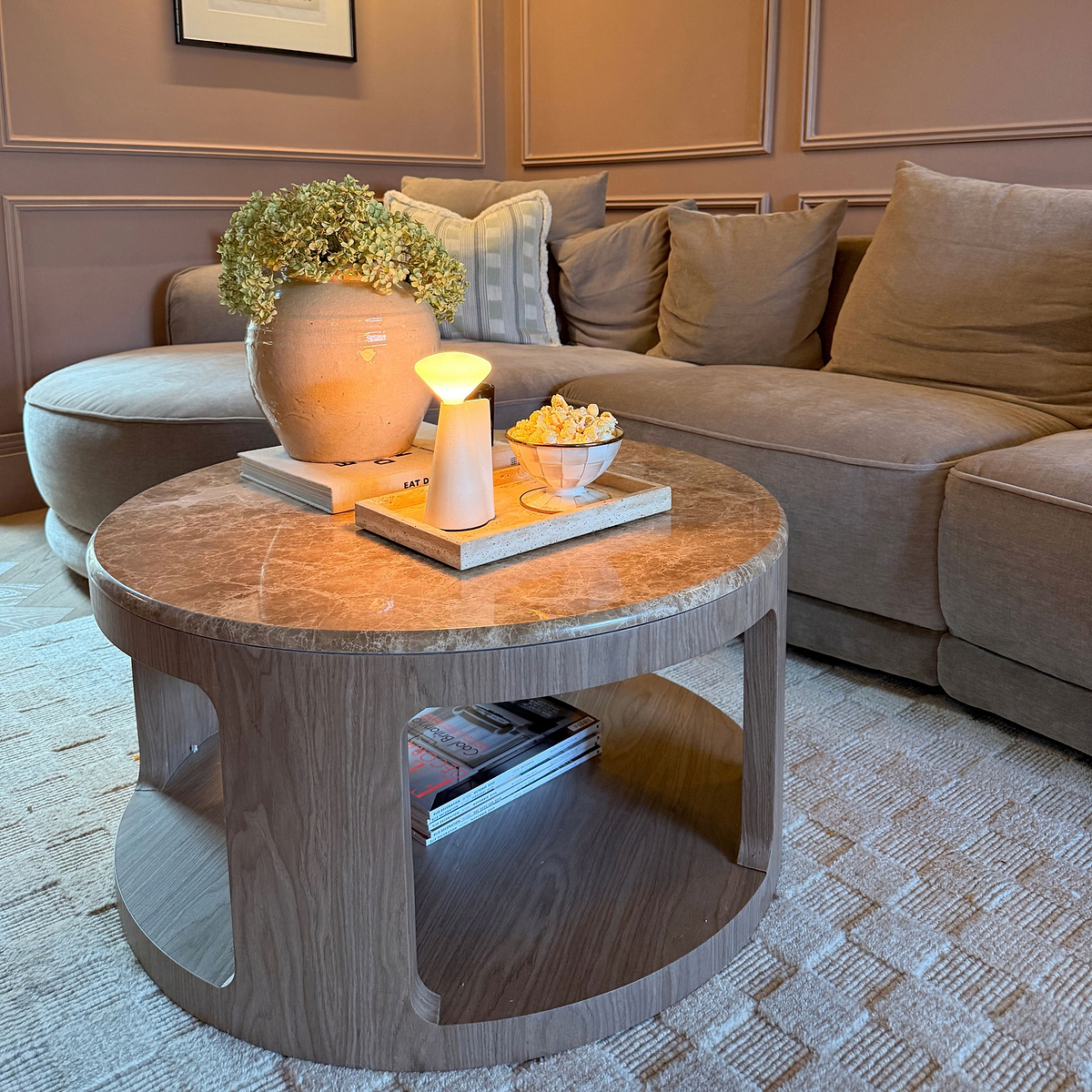 Milford - Light Emperador Round Washed Wood Coffee Table