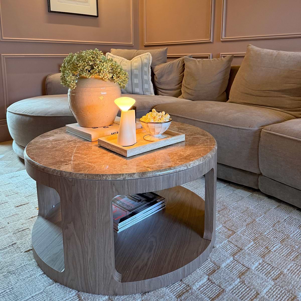 Milford - Light Emperador Round Washed Wood Coffee Table