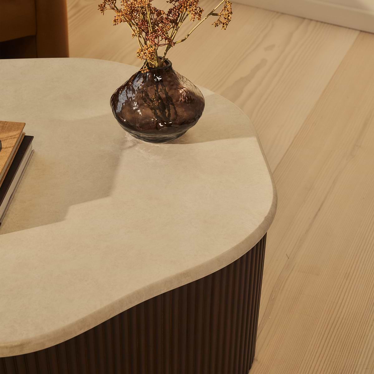 Cove - Dark Wood Ribbed Irregular Coffee Table