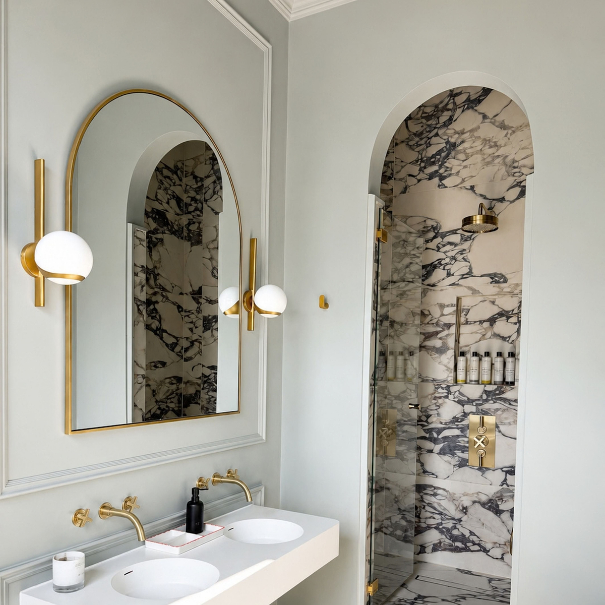 Liberty - Gold Arched Metal Overmantle Mirror 120cm x 90cm