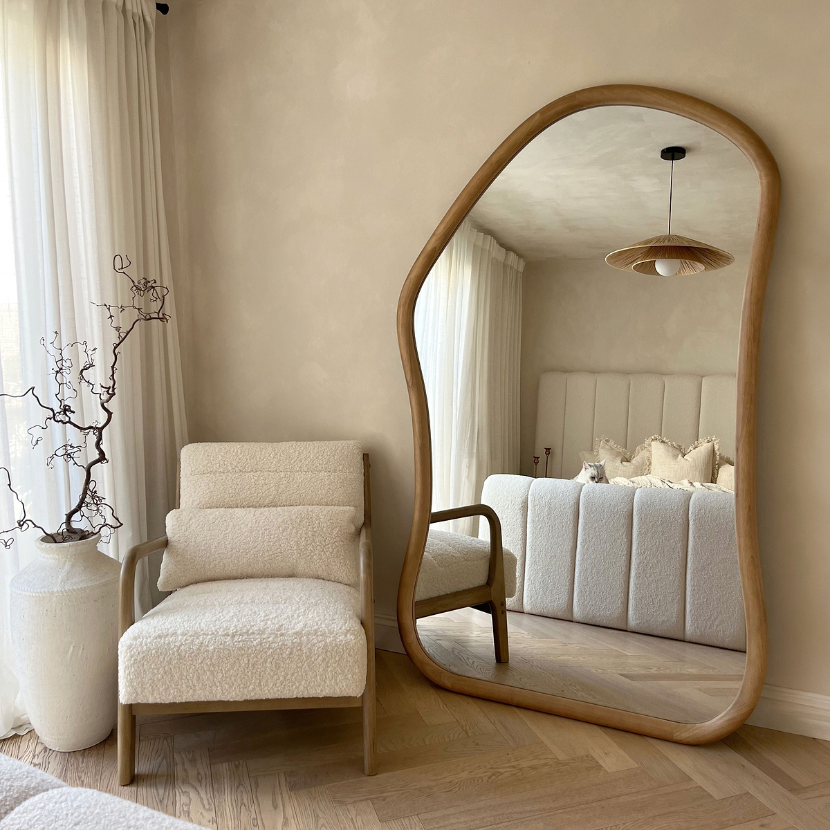 Aaliyah - Extra Large Full Length Warm Wood Irregular Mirror 180cm x 110cm