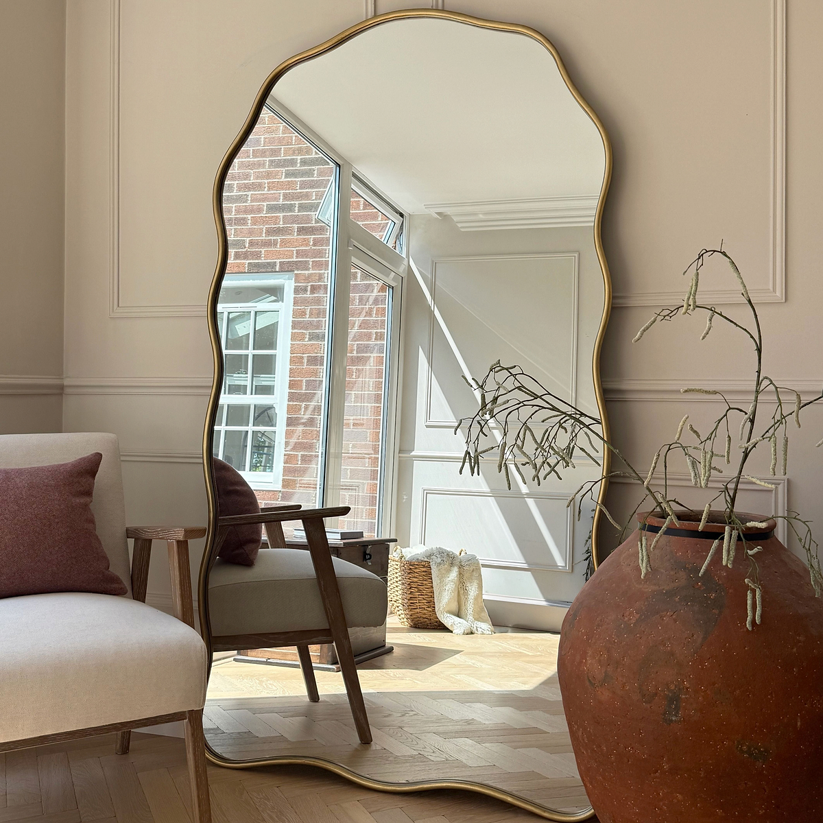 Sabrina - Gold Full Length Wavy Arched Metal Mirror 180cm x 100cm